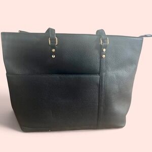 SevenDays Black Pebbled Faux Leather Tote Bag Gold Hardware Shoulder Bag